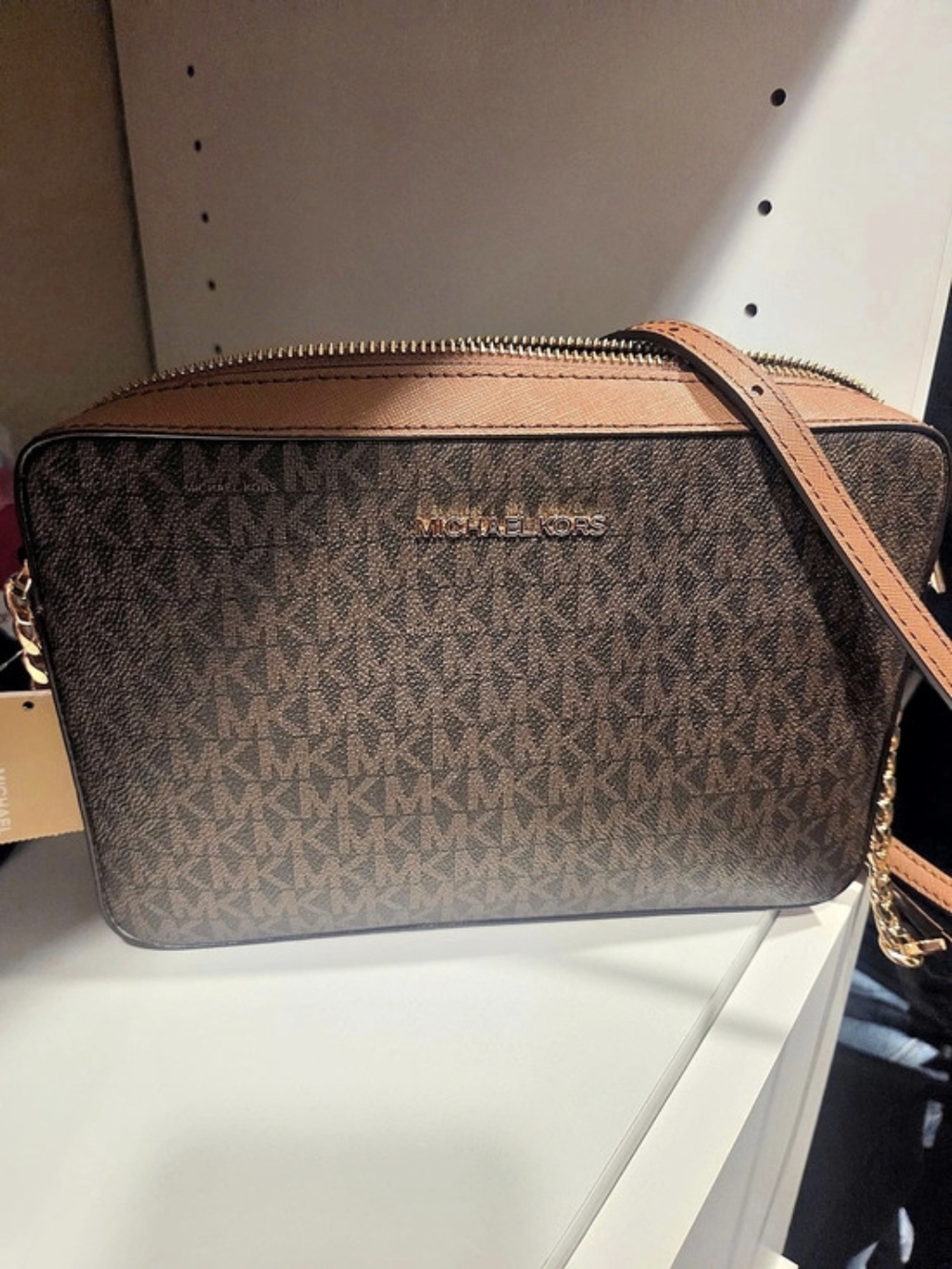 Michael Kors Jet Set Medium Signature Logo Crossbody Bag Brown